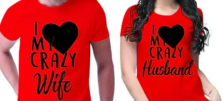 Stylish Red Cotton Blend Printed Couple Tshirt-thumb1