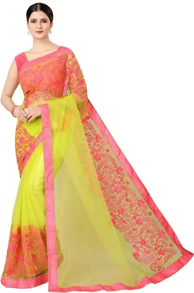 Net Embroidered Lace Border Sarees with Blouse piece