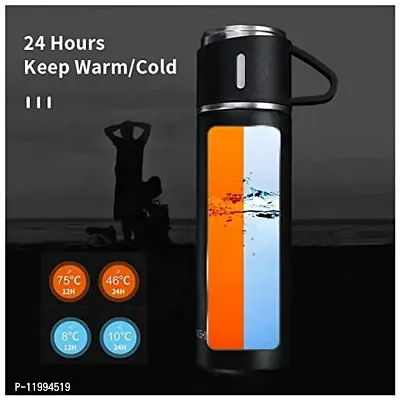 Stainless Steel Vacuum Flask Set with 3 Steel Cups Combo for Coffee Hot Drink and Cold Water Flask Bottle. 500ml - Vacuum Flask