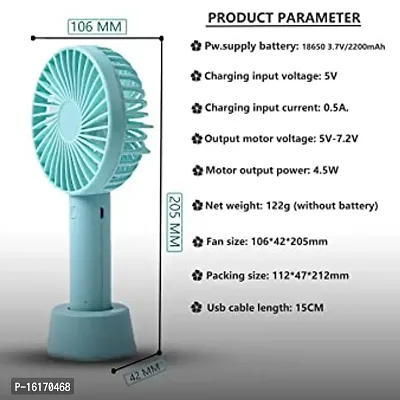 Mini Handheld Portable Fan USB Rechargeable Built-in Battery Operated Summer Cooling Desktop Fan with Standing Holder Handy Base For Home Office Outdoor Travel (Blue Color)-thumb0