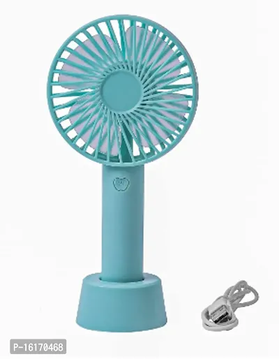 Mini Handheld Portable Fan USB Rechargeable Built-in Battery Operated Summer Cooling Desktop Fan with Standing Holder Handy Base For Home Office Outdoor Travel (Blue Color)-thumb3