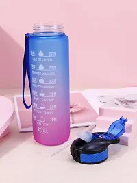 Water Bottle 1 L with Motivational Time Marker, Leakproof Durable BPA Free Non-Toxic Water bottle for office,Water bottle for gym | Blue Fuchsia-thumb1