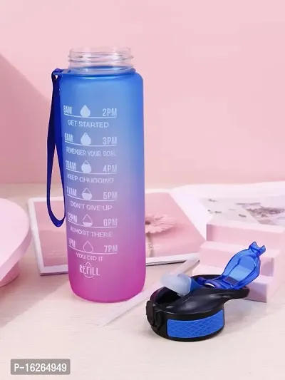Water Bottle 1 L with Motivational Time Marker, Leakproof Durable BPA Free Non-Toxic Water bottle for office,Water bottle for gym | Blue Fuchsia-thumb2