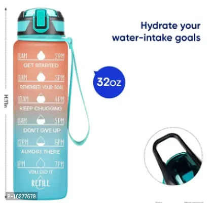 Water Bottle, 1 Litre Motivational Time Marker, Leak Proof Durable BPA-Free Non-Toxic Water Bottle for Office, Gym  School Multicolored-thumb0