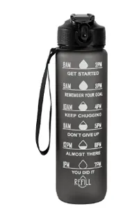 Water Bottle, 1 Litre Motivational Time Marker, Leak Proof Durable BPA-Free Non-Toxic Water Bottle for Office, Gym  School Multicolored-thumb1