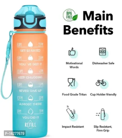 Water Bottle, 1 Litre Motivational Time Marker, Leak Proof Durable BPA-Free Non-Toxic Water Bottle for Office, Gym  School Multicolored-thumb3