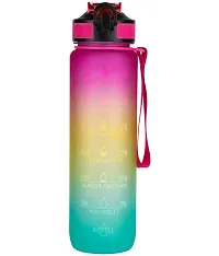 Water Bottle 1 litres with Motivational Time Marker, Durable BPA-Free Non-Toxic Water Bottle With Botttle Cleaning Brush - 1000 ml, Pack of 1 (Multicolor-thumb1