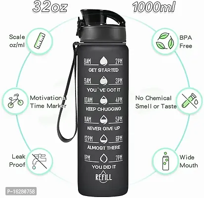 Water Bottle 1 litres with Motivational Time Marker, Durable BPA-Free Non-Toxic Water Bottle With Botttle Cleaning Brush - 1000 ml, Pack of 1 (Multicolor