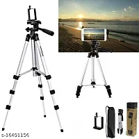 Tripod 3110 Stand with 3-Way Head Tripod 3110 with Mobile Phone Holder Mount Tripod Kit, (Silver, Supports Up to 1100 g)-thumb1