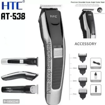 538 HTC-TRIMMER Rechargeable Professional Hair Trimmer Trimmer 60 min Runtime 4 Length Settings  (Silver, Black)-thumb0