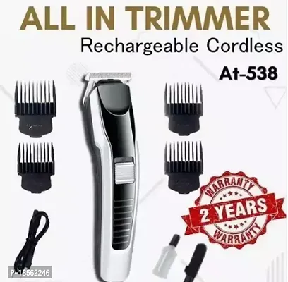538 HTC-TRIMMER Rechargeable Professional Hair Trimmer Trimmer 60 min Runtime 4 Length Settings  (Silver, Black)-thumb3