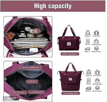 Folding Travel Lightweight Waterproof Carry on Luggage Bags with Fixed Strap Dry and Wet Separation Foldable Bag for Weekender Overnight Sports Gym Bag (Lavender)