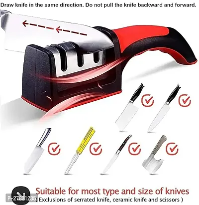 Manual Knife Sharpener 3 Stage Sharpening Tool Ceramic Knife and Steel Knives Color Black  Red ---- Pack of 01-thumb0