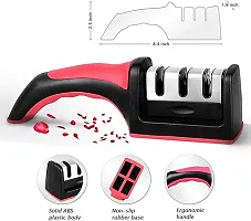 Manual Knife Sharpener 3 Stage Sharpening Tool Ceramic Knife and Steel Knives Color Black  Red ---- Pack of 01-thumb1