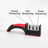Manual Knife Sharpener 3 Stage Sharpening Tool Ceramic Knife and Steel Knives Color Black  Red ---- Pack of 01-thumb2
