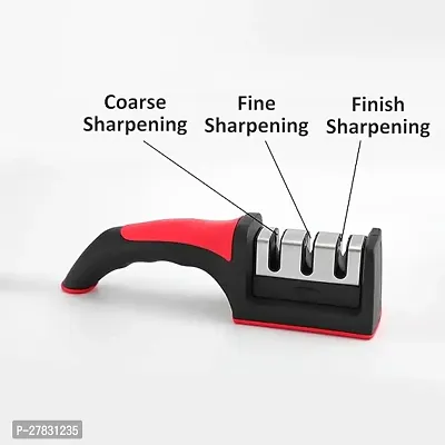Manual Knife Sharpener 3 Stage Sharpening Tool Ceramic Knife and Steel Knives Color Black  Red ---- Pack of 01-thumb3