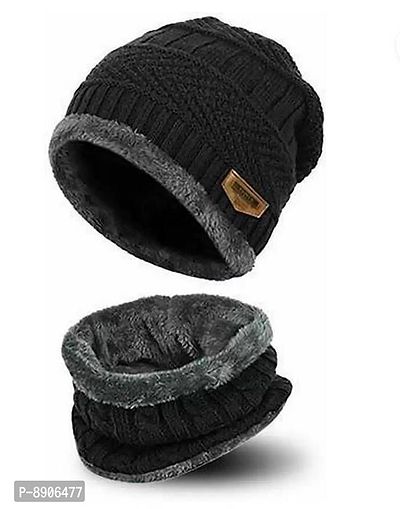 Winter Knit Neck Warmer Scarf and Set for Men,Boys and Women Winter Cap (2 ps)-thumb0