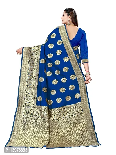 Alluring Blue Silk Blend Woven Design Women Saree with Blouse piece-thumb2