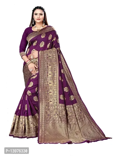 Alluring Purple Silk Blend Woven Design Women Saree with Blouse piece