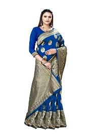 Alluring Blue Silk Blend Woven Design Women Saree with Blouse piece-thumb4