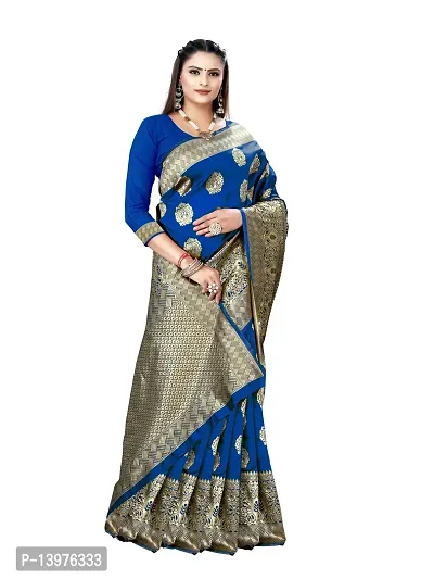 Alluring Blue Silk Blend Woven Design Women Saree with Blouse piece-thumb5