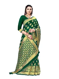 Alluring Dark Green Silk Blend Woven Design Women Saree with Blouse piece-thumb4