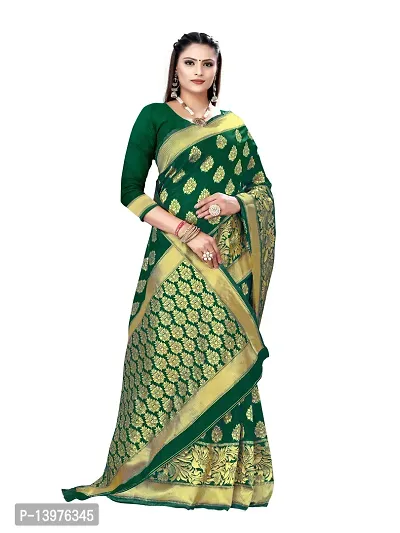 Alluring Dark Green Silk Blend Woven Design Women Saree with Blouse piece-thumb5