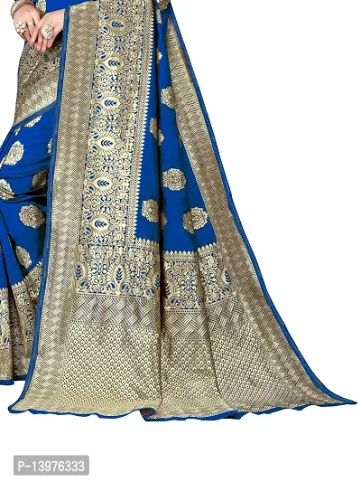 Alluring Blue Silk Blend Woven Design Women Saree with Blouse piece-thumb3