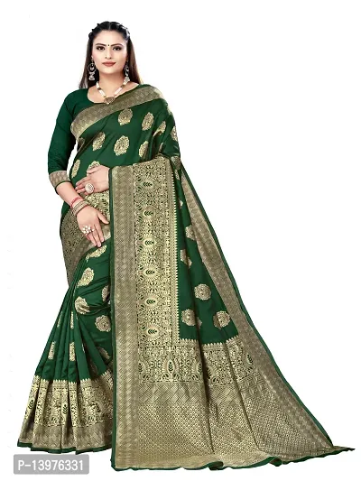 Alluring Green Silk Blend Woven Design Women Saree with Blouse piece