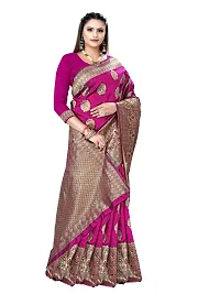 Alluring Pink Silk Blend Woven Design Women Saree with Blouse piece-thumb4