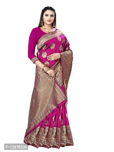 Alluring Pink Silk Blend Woven Design Women Saree with Blouse piece-thumb5