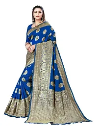 Alluring Blue Silk Blend Woven Design Women Saree with Blouse piece-thumb3