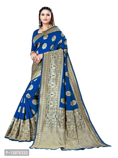 Alluring Blue Silk Blend Woven Design Women Saree with Blouse piece-thumb4