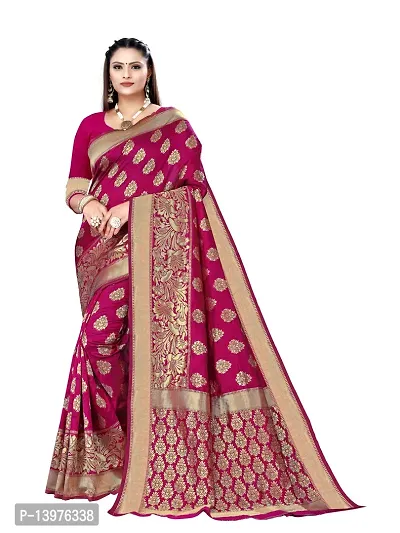 Alluring Pink Silk Blend Woven Design Women Saree with Blouse piece-thumb0