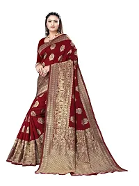 Alluring Maroon Silk Blend Woven Design Women Saree with Blouse piece-thumb3