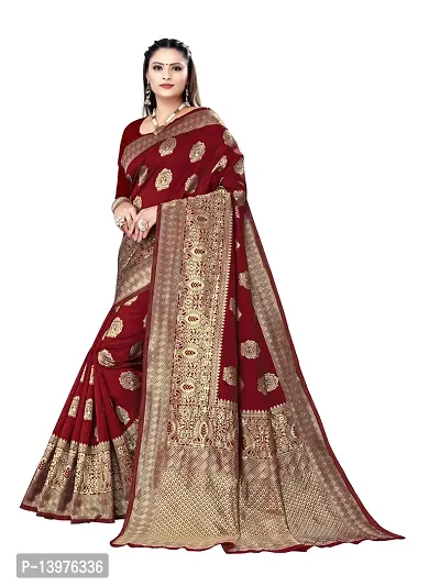 Alluring Maroon Silk Blend Woven Design Women Saree with Blouse piece-thumb4