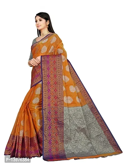 Alluring Orange Silk Blend Woven Design Women Saree with Blouse piece-thumb4