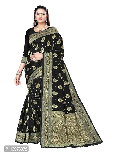 Alluring Black Silk Blend Woven Design Women Saree with Blouse piece-thumb0