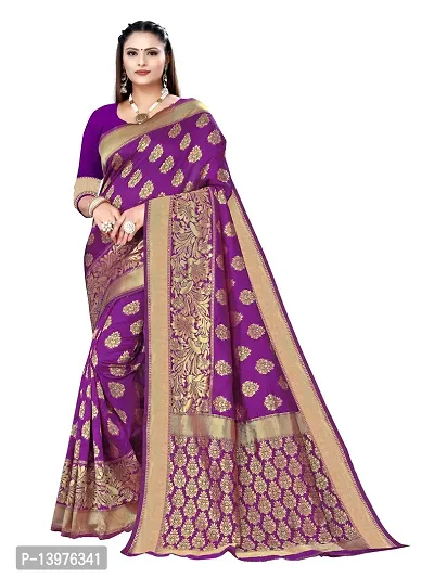 Alluring Purple Silk Blend Woven Design Women Saree with Blouse piece-thumb0