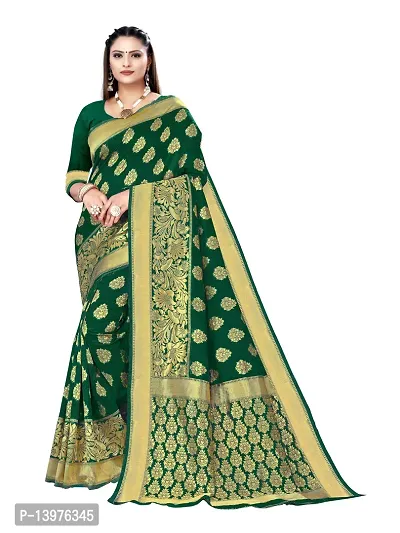 Alluring Dark Green Silk Blend Woven Design Women Saree with Blouse piece