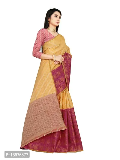 Alluring Yellow Silk Blend Woven Design Women Saree with Blouse piece-thumb3