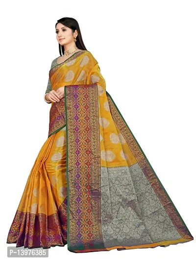 Alluring Yellow Silk Blend Woven Design Women Saree with Blouse piece-thumb4