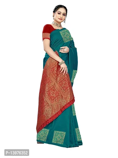 Alluring Teal Silk Blend Woven Design Women Saree with Blouse piece-thumb4