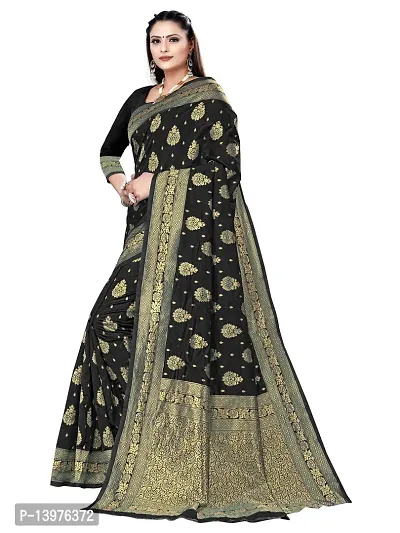 Alluring Black Silk Blend Woven Design Women Saree with Blouse piece-thumb4