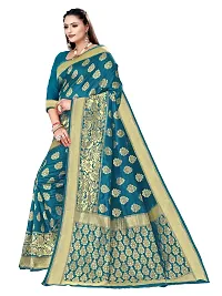 Alluring Teal Silk Blend Woven Design Women Saree with Blouse piece-thumb3