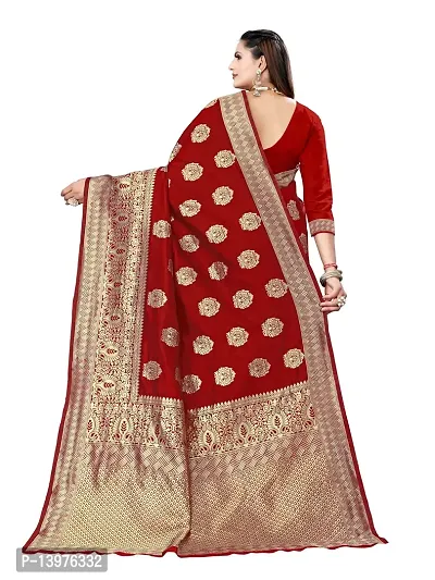 Alluring Red Silk Blend Woven Design Women Saree with Blouse piece-thumb2