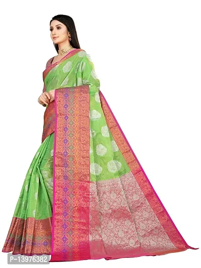 Alluring Green Silk Blend Woven Design Women Saree with Blouse piece-thumb4