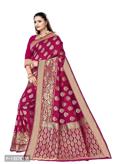 Alluring Pink Silk Blend Woven Design Women Saree with Blouse piece-thumb4