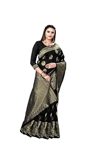 Alluring Black Silk Blend Woven Design Women Saree with Blouse piece-thumb3