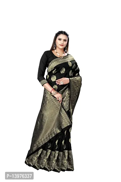 Alluring Black Silk Blend Woven Design Women Saree with Blouse piece-thumb4